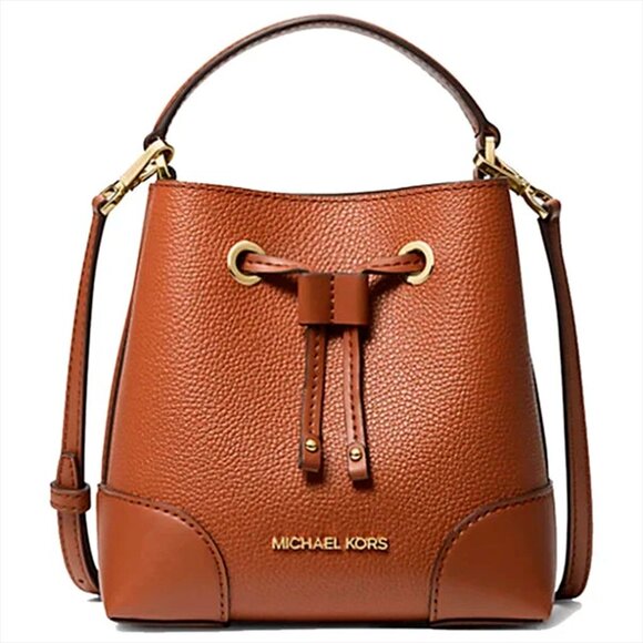 S Michael Kors Mercer Brown Leather Bucket Bag 35R3GM9M1L Luggage Purse NWT $398 - Picture 1 of 10